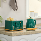 HOMCOM Pebbled 1.7L Rapid Boil Kettle & 4-Slice Toaster Set – Matching Breakfast Duo, Green