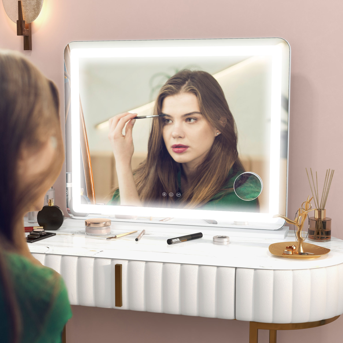 HOMCOM Vanity Mirror with LED Lights, 10X Magnifying Mirror & USB Charging Port – Wall or Tabletop, White