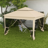 Outsunny 3.25x3.25m Heavy Duty Pop-Up Gazebo Party Tent with Net Curtains – Metal Frame, Cream White