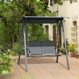 Outsunny 2-Seater Garden Swing Chair with Adjustable Tilting Canopy and Metal Frame – Patio Seat, Grey
