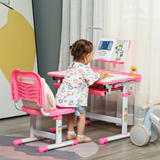 HOMCOM Kids Study Desk and Chair Set with Height Adjustment, Storage Drawer & USB Lamp – Pink