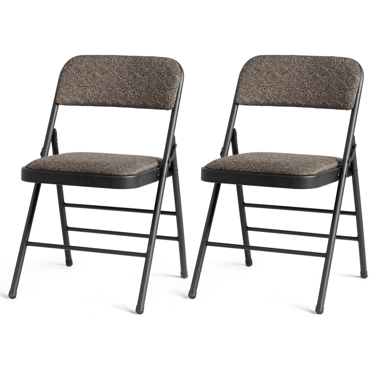 2 Black Patterned Padded Folding Chairs with Soft Seat and Frosted Iron Frame – Conference and Event Seating