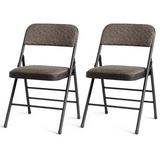 2 Black Patterned Padded Folding Chairs with Soft Seat and Frosted Iron Frame – Conference and Event Seating