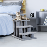 Pawhut 4-Step Pet Ramp Stairs with Faux Fur Cover – Safety Climbing Steps for Cats and Dogs, Grey