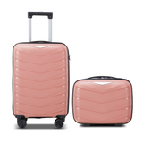 2-Piece Luggage Set with 20" Trolley Case and 14" Hand Case, V-Stripe PP Shell, Rose Gold