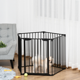 Pawhut 5-Panel Pet Gate and Dog Playpen with Walk-Through Door – Freestanding or Wall Mounted, Black
