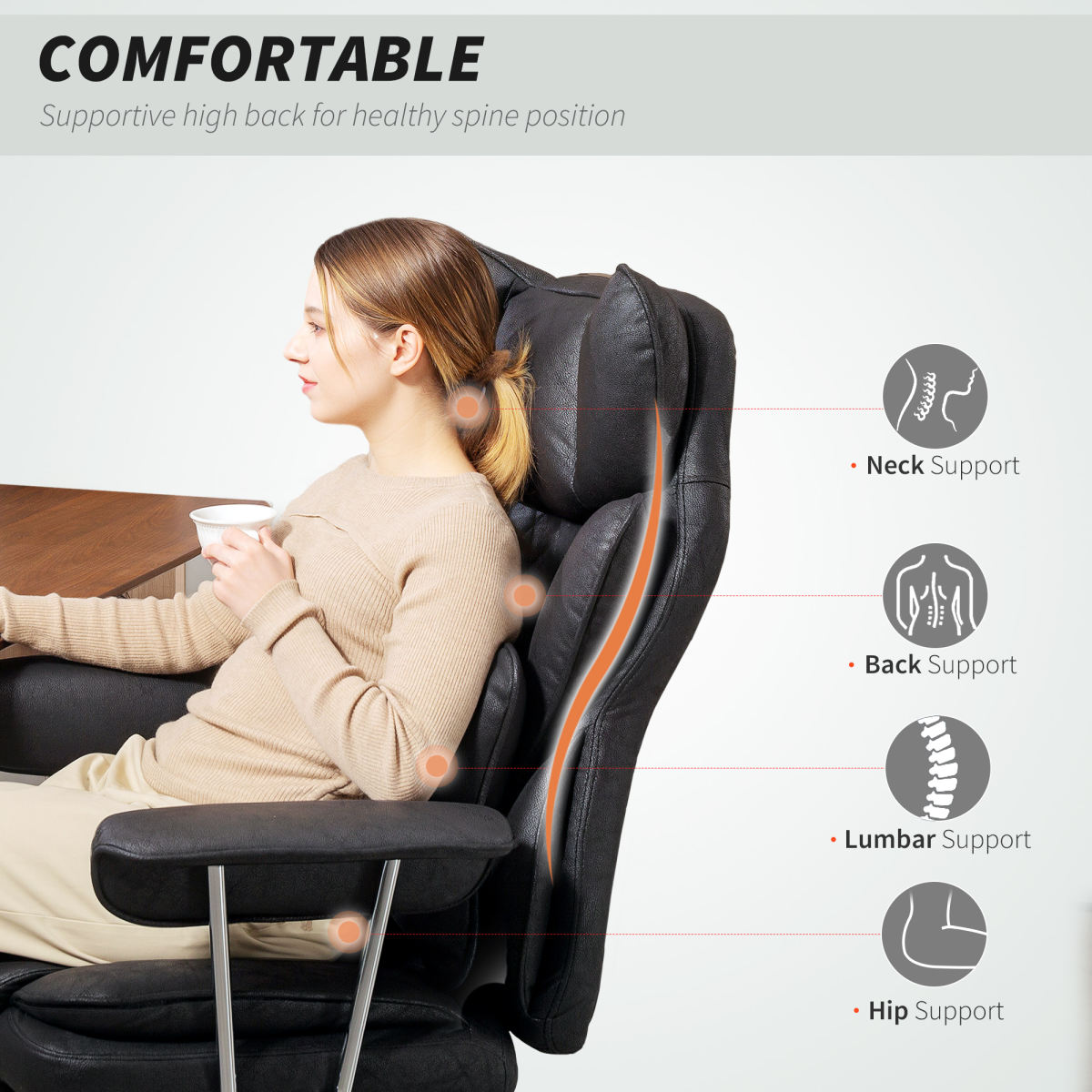 High Back Reclining Gaming Chair with Footrest & Lumbar Pillow – Leathaire Swivel Computer Chair, Black