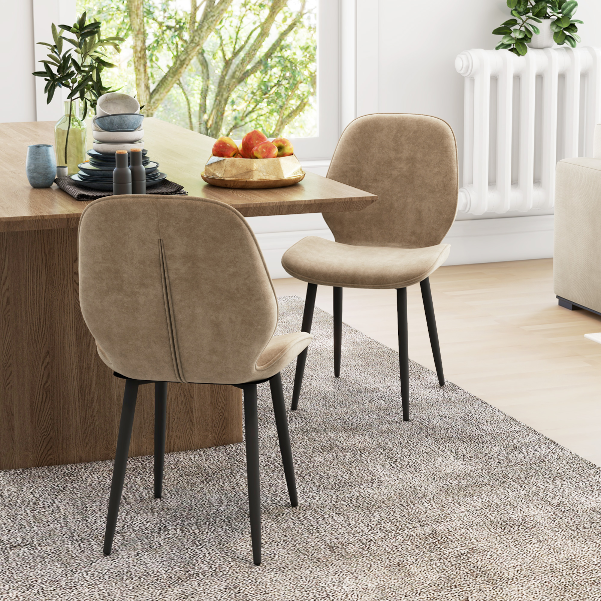 HOMCOM Upholstered Dining Chairs Set of 2 with Padded Seat & Metal Legs – Brown