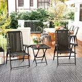 Outsunny 3 Piece Folding Garden Bistro Set with 2 Chairs, Table & Cup Holders – Texteline Seats, Black
