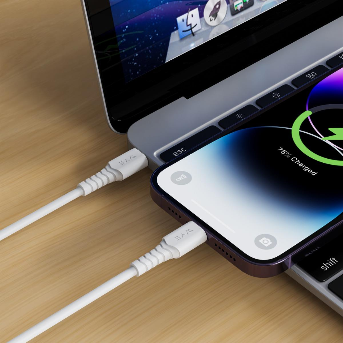 WYE USB-C to 8-Pin Fast Charging & Data Cable, 1m – 20W Charging Lead with High-Speed Data Transfer, White