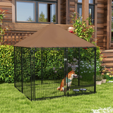 PawHut Outdoor Dog House Kennel with Canopy Top & Secure Lock, Rotating Bowl Holder – Black and Brown