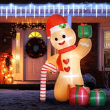 Outsunny 8ft Inflatable Christmas Gingerbread Man with Candy Cane & Gift Bags – LED Outdoor Party Decoration