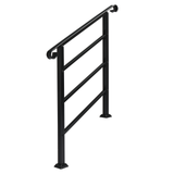 Wrought Iron Handrail for Outdoor Steps – Fits 1 to 3 Steps, Powder-Coated with Installation Kit, Black
