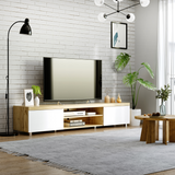 HOMCOM Modern TV Unit with Enclosed Cabinet & Open Shelf – Living Room Media Storage, Light Brown