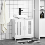 kleankin Under Sink Bathroom Cabinet with 2 Slatted Doors and Movable Shelf – Vanity Unit, White MDF