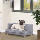 PawHut Pet Sofa Bed for Small Dogs & Cats – Soft Padded Grey Couch with Wooden Frame