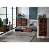 Dark Gold Plasma Media TV Unit in Solid Wood with Abstract Metal Inlay – Storage for Large Flat-Screen TVs