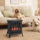 HOMCOM Electric Heater, 1000W/2000W with LED Charcoal Flame Effect & Thermostat – Cast Metal, Black