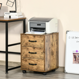 HOMCOM Rolling File Cabinet with 3 Drawers and Lockable Casters – Under Desk Mobile Filing Organiser, Wood Grain