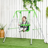 Outsunny Nursery Swing with Safety Seat Belt and Back Support, Powder-Coated Steel – Indoor & Outdoor, Green