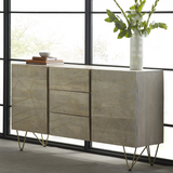 Extra Large Sideboard with Light Gold Metal Inlay, 3 Drawers & 2 Cupboard Doors – Solid Wood