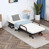 Folding Guest Bed with Mattress, Adjustable Backrest & Wheels – Space-Saving Spare Bed, Brown
