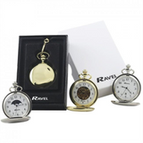 Ravel R1001.10 Chrome Full-Hunter Pocket Watch with Date Window and Chain – Quartz, Engravable