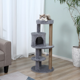 PawHut 104cm Deluxe Cat Activity Tree with Sisal Scratching Posts, Ear Perch, House & Hanging Ball – Grey
