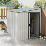 Outsunny 5 x 7ft Lean-To Metal Garden Shed with Foundation & Sliding Door – Tool and Bike Storage, White