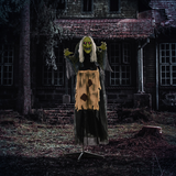 HOMCOM Halloween Witch Animatronic Prop with Sound Activation and Glowing Red Eyes – Indoor and Covered Outdoor