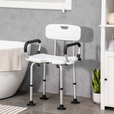 HOMCOM Adjustable Shower Stool with Back, Padded Arms and Suction Foot Pads – Bath Seat for Elderly