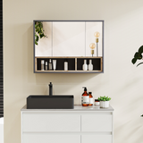 HOMCOM Wall-Mounted Bathroom Mirror Cabinet with Eight Compartments and Shelves, Grey
