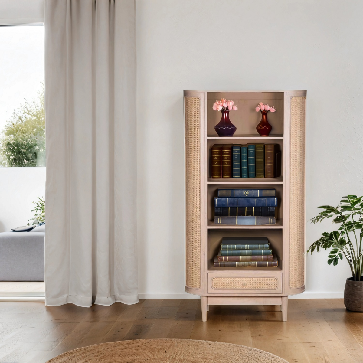 Valencia Cane & Mango Wood Bookcase – Hand-Crafted Natural Shelving for Books & Décor