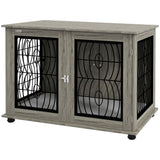 Dog Crate Furniture Side Table with Cushion & Lockable Door – For Large Dogs up to 30kg, Grey Wood Effect