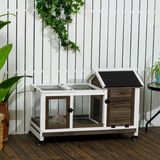 PawHut Wooden Rabbit Hutch with Slide-out Tray, Wheels, House & Run – Indoor & Outdoor Small Pet Cage