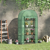 Outsunny Mini Greenhouse with Storage Shelf, UV-Resistant PE Cover & Roll-Up Door – Metal Frame, Green