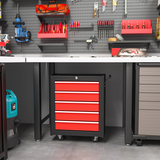 HOMCOM 5-Drawer Lockable Steel Tool Chest on Wheels – Garage & Workshop Tool Storage, Red