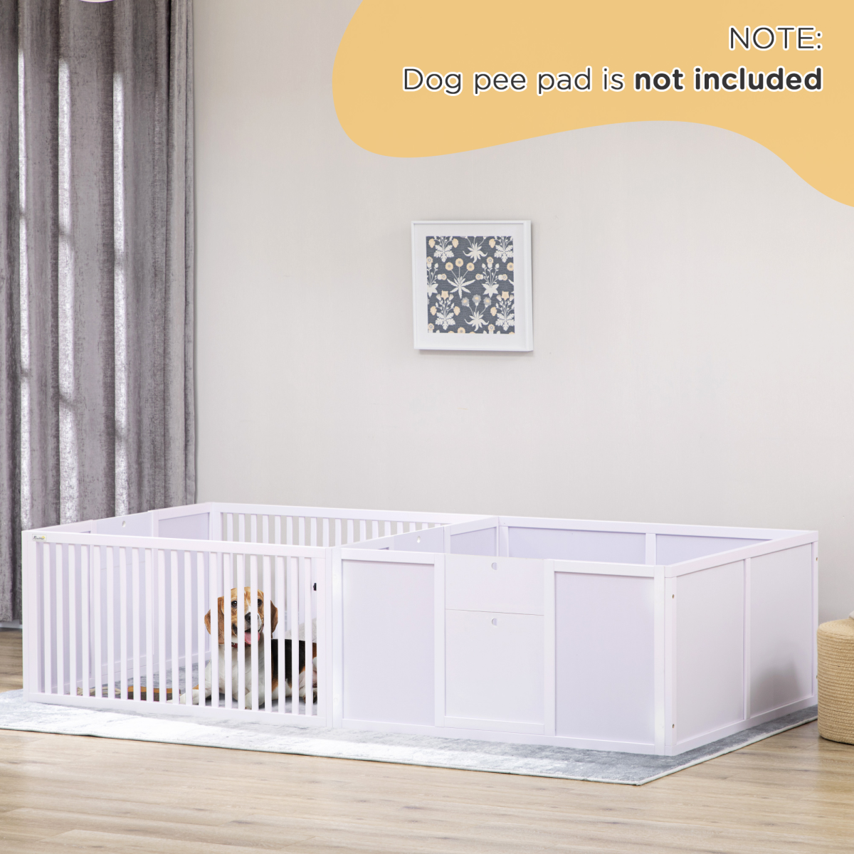 PawHut 7 Panel Puppy Pen with Three Doors – Indoor Two-Room Dog Playpen, White
