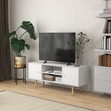 Minimalist TV Stand with Cable Management & Solid Wooden Legs – Scandi Living Room Storage, White