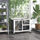 PawHut Two-Floor Wooden Rabbit Hutch with Wheels, Ramp & Pull-Out Tray – Indoor Small Animal House, Grey