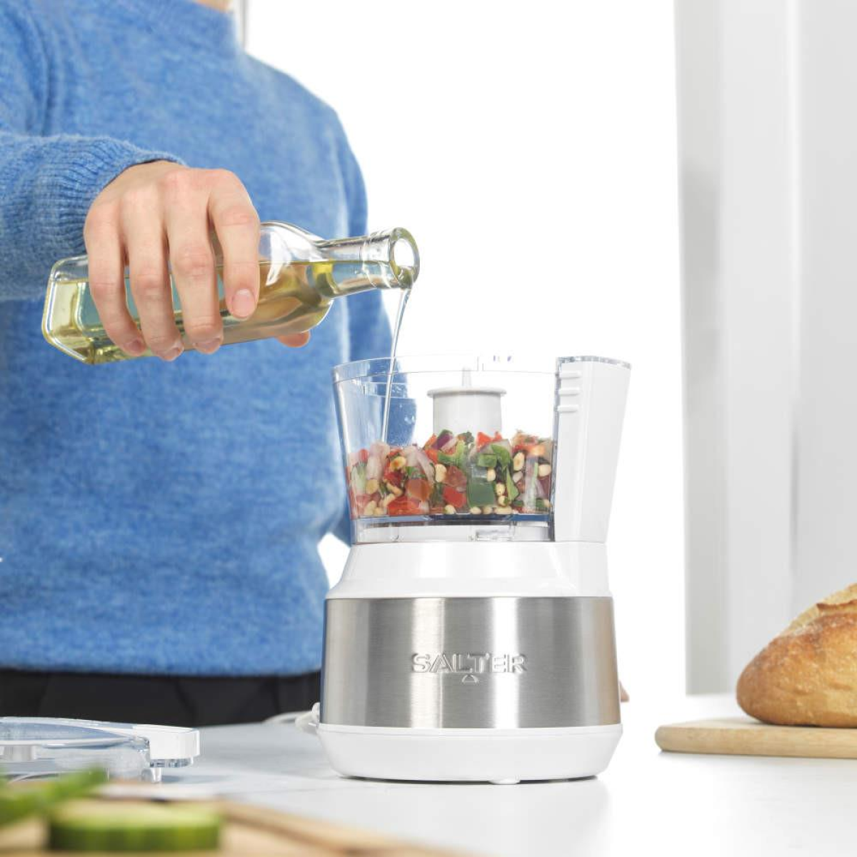 Salter Boston 3-in-1 Food Processor with 600ml Capacity and Stainless Steel Blade – Chop, Shred & Slice, White