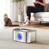 PawHut 3.2L Stainless Steel Cat Water Fountain with Filtration, LED Water Level Window and Quiet Pump