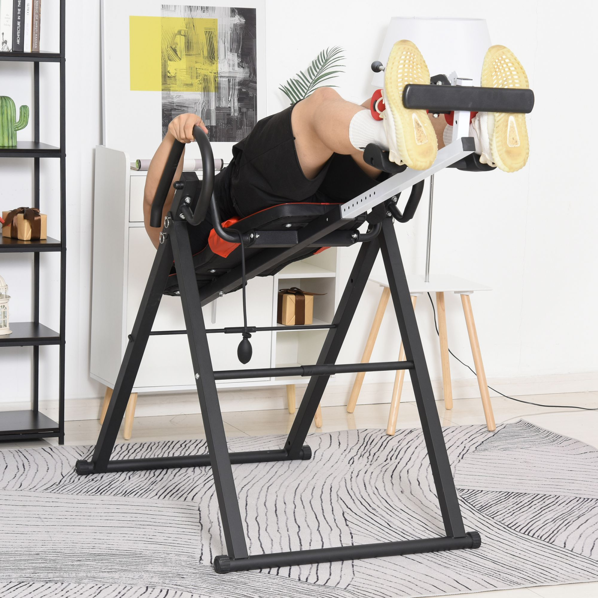 HOMCOM Adjustable Gravity Inversion Table with Safety Belt, Padded Board & Foldable Steel Frame