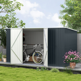 Outsunny 11 x 5.6ft Galvanised Metal Garden Shed with Lockable Door & Sloped Roof – Tool Storage, Cold Grey