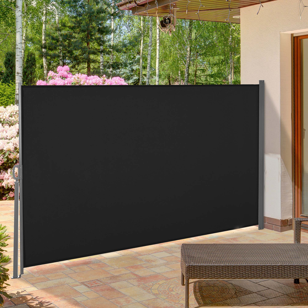 Outsunny 3 x 1.6m Retractable Side Awning Privacy Screen with Steel Frame – Garden Fence Panel, Black