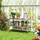 Outsunny 2-Tier Galvanised Steel Potting Bench Table – Garden Work Bench with Storage Shelf, Silver Tone