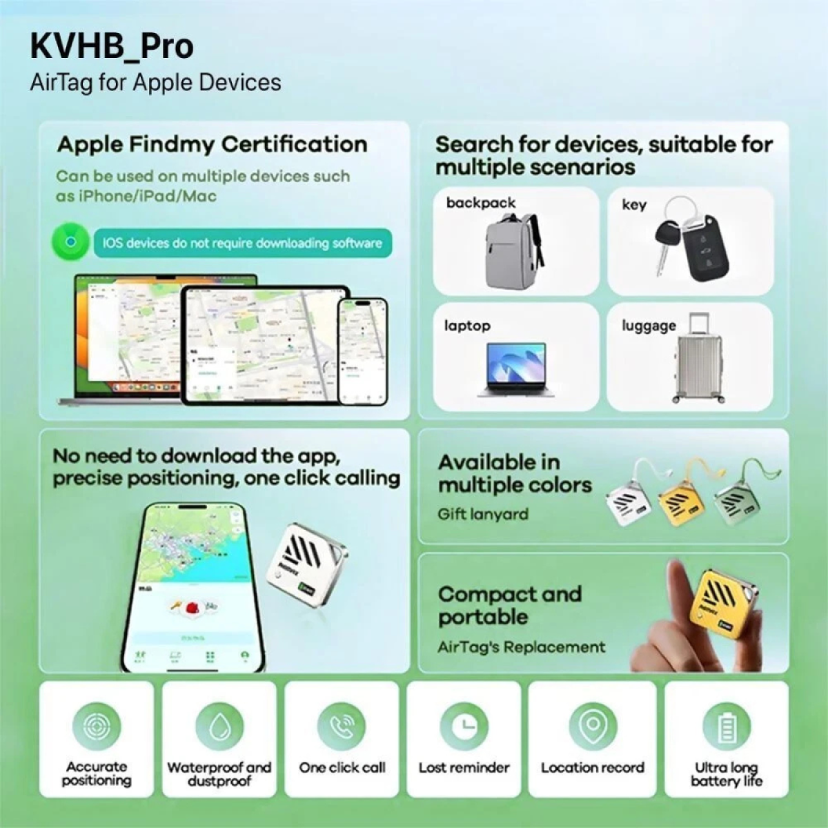 Ven-Dens Mini GPS Smart Tracker Pack of 10 – Works with Apple Find My for Keys, Bikes, Cars & Bags, Green
