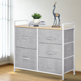 HOMCOM 5 Drawer Fabric Storage Unit with Metal Frame, Wood Top and Adjustable Feet – Bedroom Linen Chest