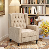 HOMCOM Marble-Effect Manual Reclining Armchair with Footrest & Decorative Studs – Living Room Recliner, Beige