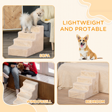 Four-Step Pet Stairs with Soft Flannel Removable Cover – Pet Steps for Cats and Small Pets, Beige
